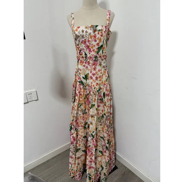 Agua By Agua Bendita lima jardiniera' floral-print linen maxi dress - Picture 2 of 11
